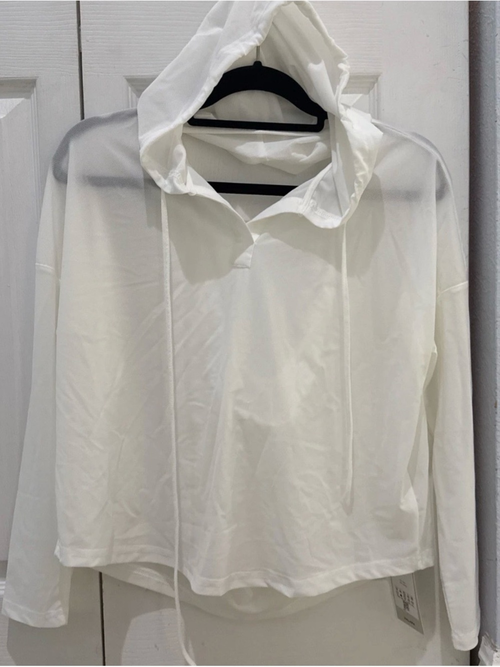 Halara women white Hoodie-Style Long Sleeve sheer size medium NWT